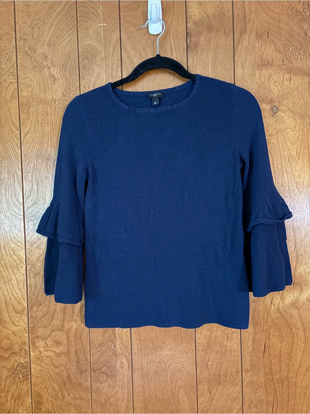 Talbots Navy Ruffle Sleeve Sweatshirt